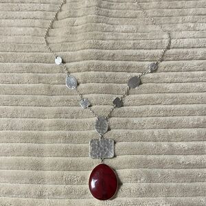 Sterling Silver Y-Style Red Agate Necklace